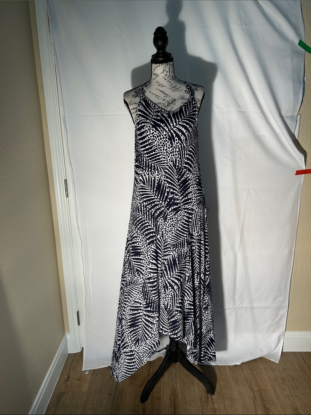 Cynthia Rowley Black & White Asymmetrical Leaf-Print Maxi Dress